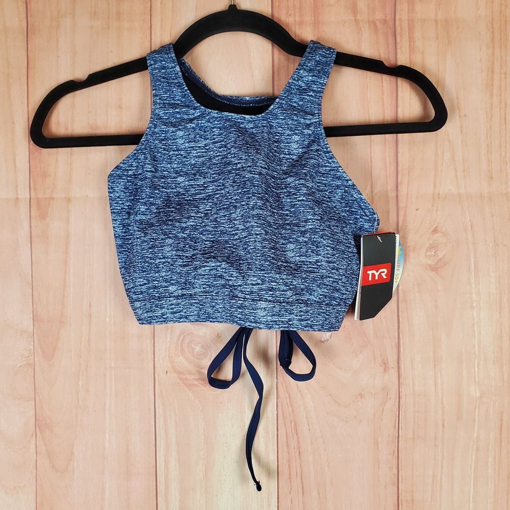 TYR Mantra Kira Bikini Top Womens Small Heather Navy Blue Built In Bra Swimwear